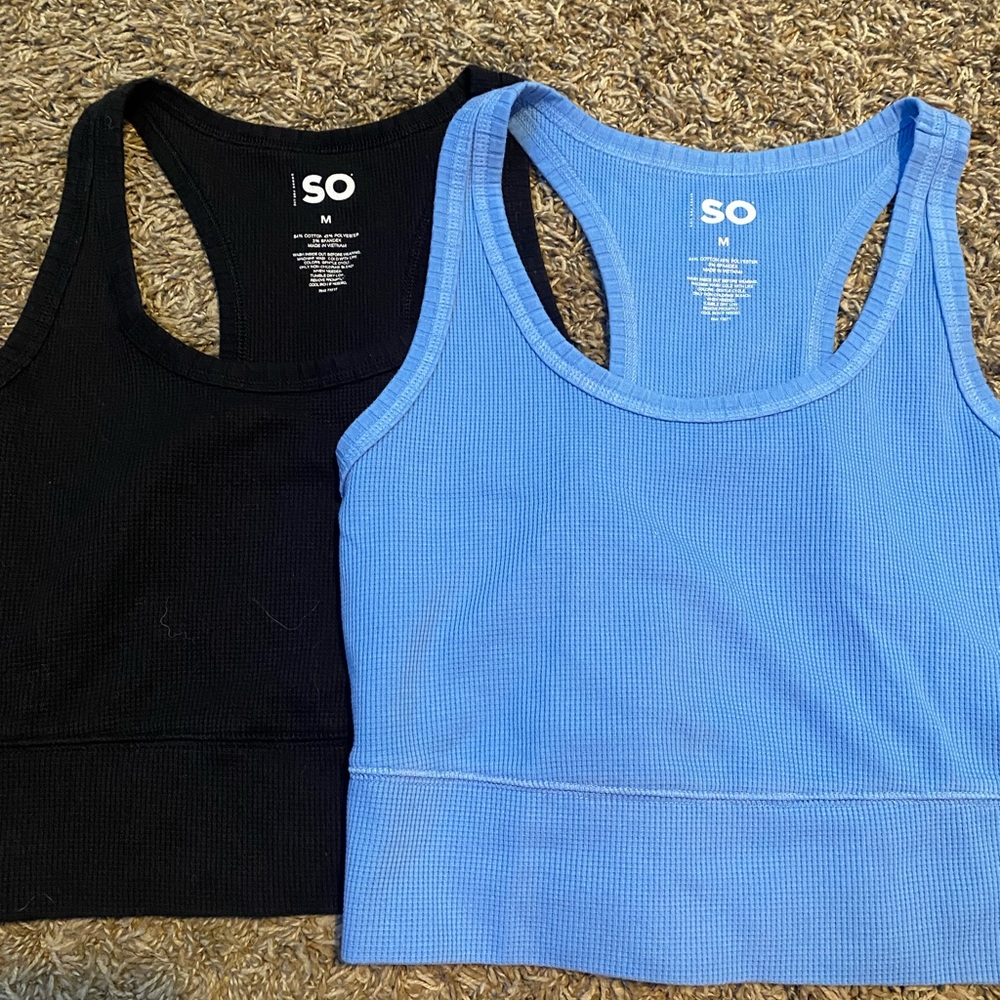 SO Black & Blue Waffle Knit Tops
